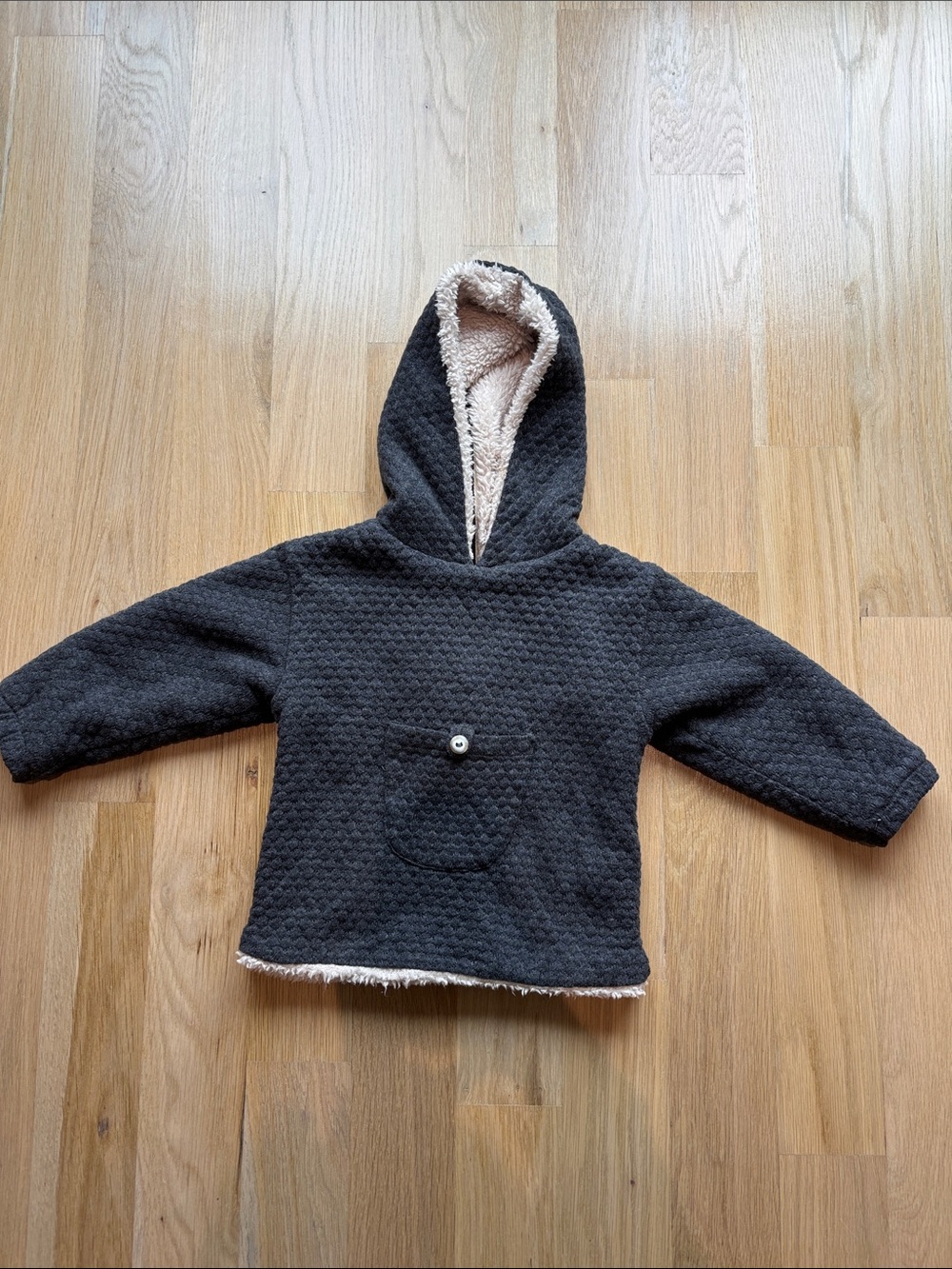 Buho Hooded Kids Jacket in Charcoal with Sherpa Trim